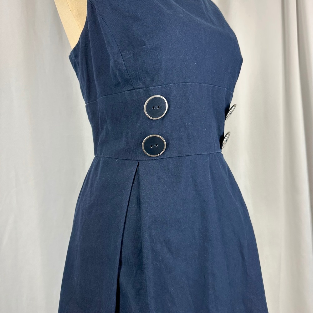 Talbots Petites Womens 10P Navy Cotton Stretch Button Waist Dress - Picture 7 of 15